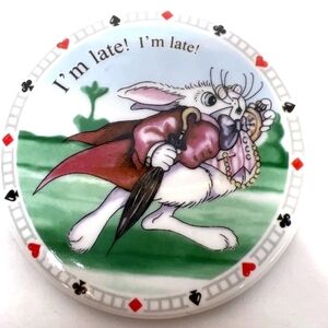 White Rabbit "Im Late! Im Late!" Ceramic Coaster With Black Felt Backing
